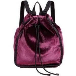 LESPORTSAC Nadine Small Purple Black Velvet Drawstring Backpack Bag Women’s NEW